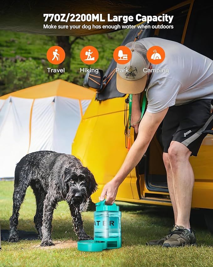 Portable Dog Water Bottle Bowl - 77 oz Travel Water Bowl Dispenser for Dogs Leak Proof, Suitable for Large Pet Drinking, A Must Have for Outdoor, Camping, Walking, Beach Other Scenes (Light Green)