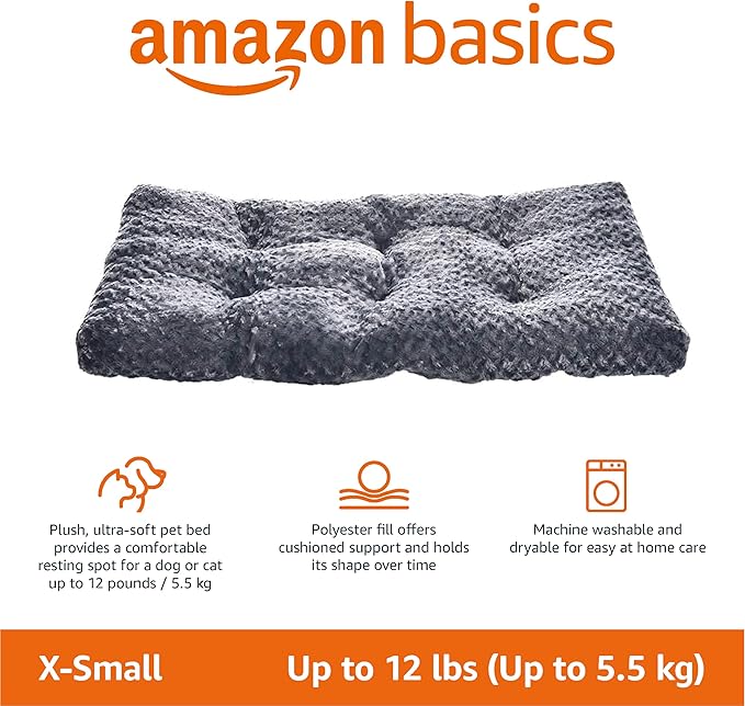 Amazon Basics Cat and Dog Bed and Crate Pad, Machine Washable, Indoor, 23 x 18 x 2.5 inches, Gray