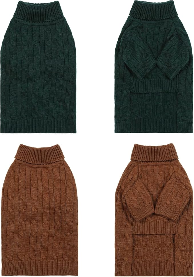 2Pack Small/Medium Dog Sweater, Warm Dog Winter Coat w/Sleeves, Comfortable High Neck Premium Dog Clothes for Schnauzer-Best for Holidays, Daily Walks M Brown Light Green