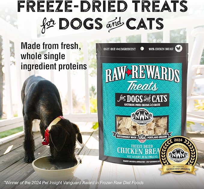 Northwest Naturals Raw Rewards Freeze-Dried Chicken Breast Treats for Dogs and Cats - Bite-Sized Pieces - Healthy, 1 Ingredient, Human Grade Pet Food, All Natural, Proudly Made in USA, 10 Oz