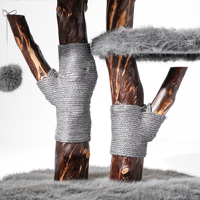 Aesthetic Cat Tree Tower for Large Cats, Large Cat Tree for Maine Coon Indoor Cats with Faux Fox Fur, Solid Wood Sisal Scratching Post, Perches, Platform & Toy Ball