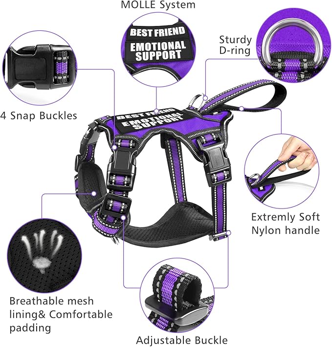 WINSEE Service Dog Vest No Pull Dog Harness with 7 Dog Patches, Reflective Pet Harness with Durable Soft Padded Handle for Puppies, Small, Medium, Large, and Extra-Large Dogs