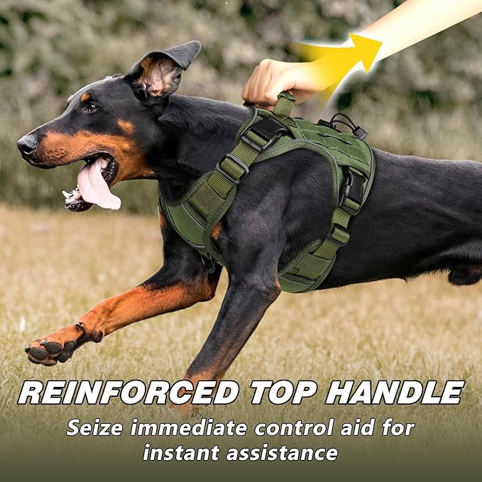 WINGOIN Green Tactical Dog Harness for Small Dogs, Heavy Duty No Pull Harness with Handle, Adjustable Reflective Military K9 Pet Vest for French Bulldog, Pug, Walking, Training, Hunting (S)