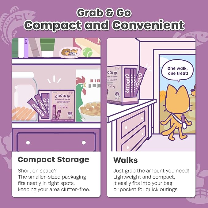 Choolip Squeeze Vita Stick Lickable Cat and Dog Treats – 49-Count Coat Support Sticks with Multivitamins, Soft Squeezable Paste for All Life Stages, Supporting Coat Health