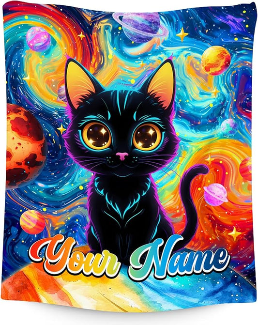 Cat Blankets for Cat Lovers - Personalized Girls Blanket for Toddler/Kids/Women - Lightweight Planet Throws Gifts for Office Couch, Room