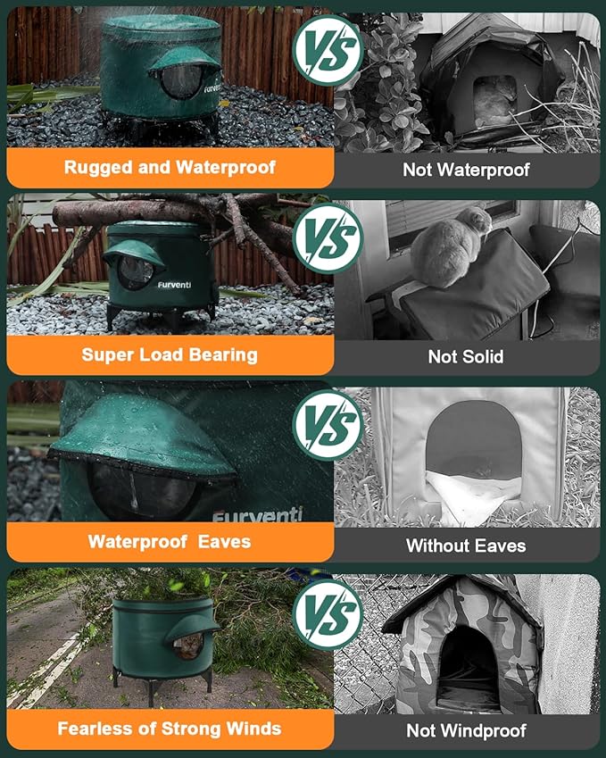 Heated Cat House for Outside,Metal Frame,Barrel Design,Extremely Weatherproof & Insulated in Winter,Elevated Outdoor Cat Shelter with Eaves & Escape Door for Feral Stray Barn Cat(Dark Grey,Large)