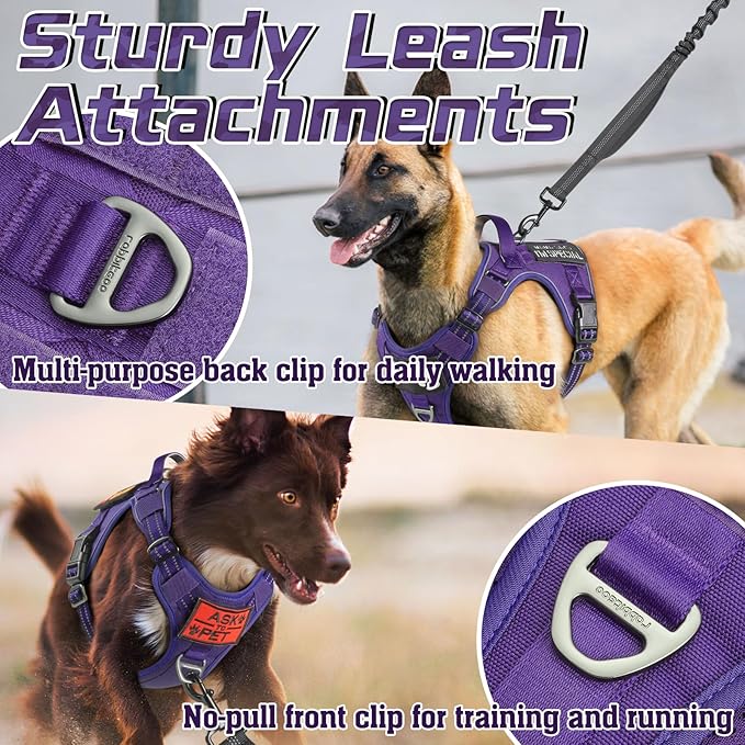 rabbitgoo Tactical Dog Harness for Large Dogs, No Pull Military Service Vest with Handle & Molle, Easy Control for Training Walking, Adjustable Reflective Straps, Purple, XL