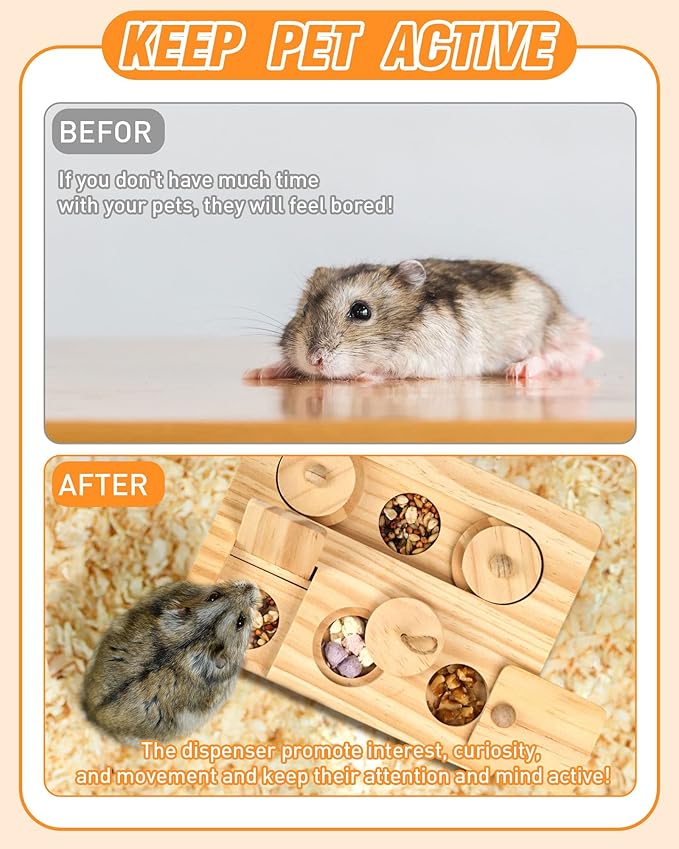 Guinea Pig Foraging Toys, 6 in 1 Hamsters Wooden Interactive Enrichment Toys, Treat Dispenser for Small Animal, for Rabbits, Bunny, Chinchillas, Rats and Gerbils