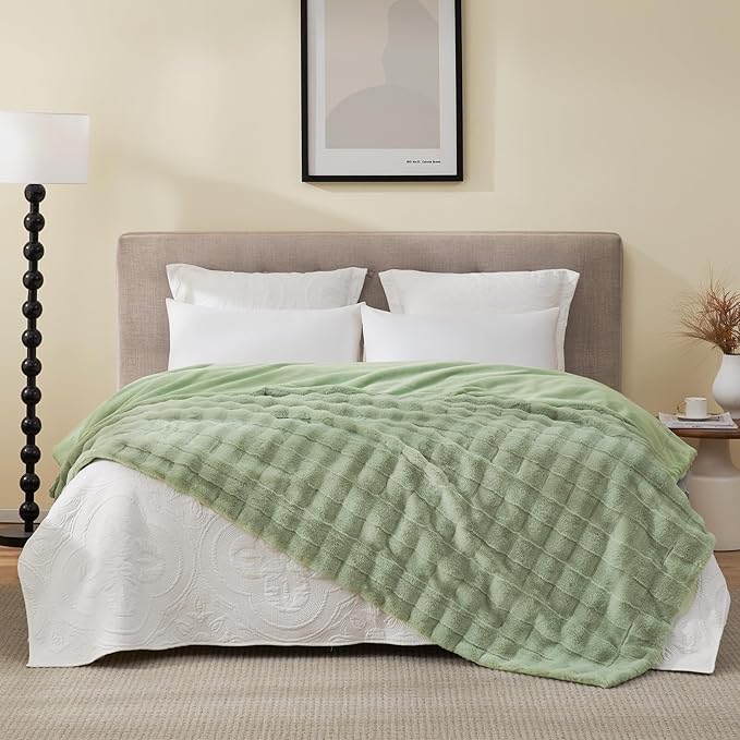 Cozy Bliss Fluffy Faux Fur Throw Blanket for Couch,Warm Cozy Soft Green Throw Blankets for Sofa Bed Living Room,60x80 Inches