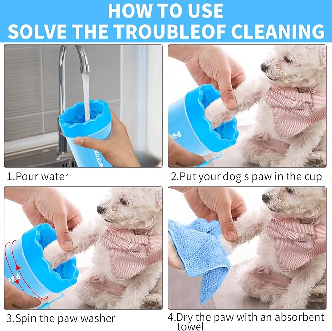 Comotech Dog Paw Cleaner, Portable Dog Paw Washer with 3 Absorbent Towels, Pet Cleaning Silicone Brush for Small Breed Dogs(Blue)