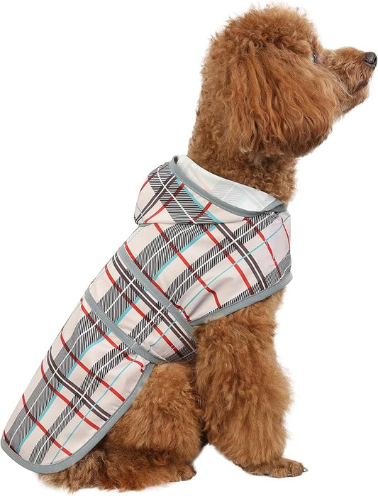 Dog Raincoat for Small Dogs Puppies Waterproof Hooded Rain Jacket with Reflective Strips Leash Hole & Poncho Adjustable Fit (Plaid,XS)
