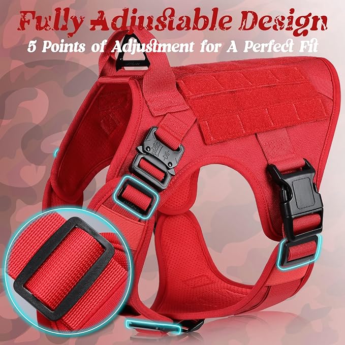 rabbitgoo Tactical Dog Harness for Large Dogs, Heavy Duty Dog Harness with Handle, No-Pull Service Dog Vest Large Breed, Adjustable Military Dog Vest Harness for Training Hunting Walking, Red, XL