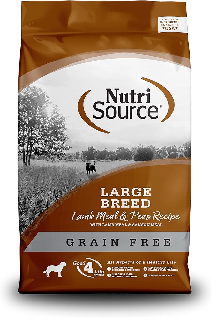 NutriSource Grain Free Dry Dog Food for Large Breeds, Lamb Meal, Salmon Meal and Peas, 26LB
