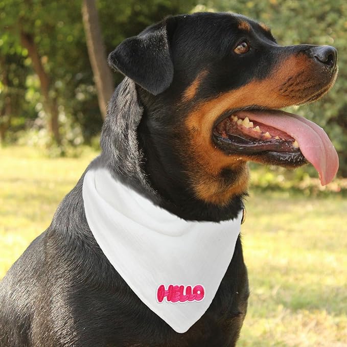 Pet's Cotton Bandanas with Adustable Button for Large Dog Solid Color Letter Embroidered Scarf,White,Large