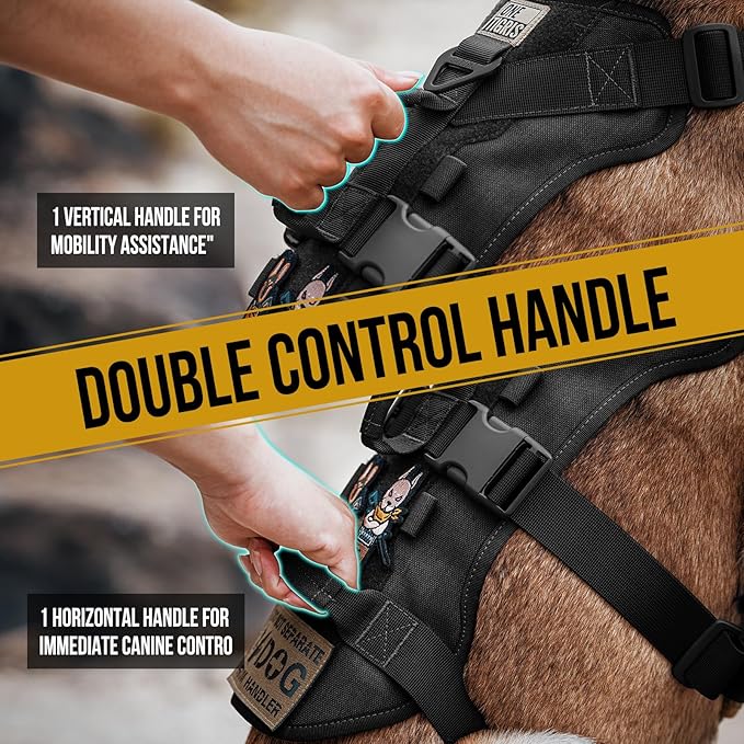 OneTigris Escape Proof Dog Harness, No Pull Dog Harness with Handles, Tactical Multi-Use Support Dogs Harnes for Large Dogs Everyday Wear Walking Hiking Training (Black, Medium)