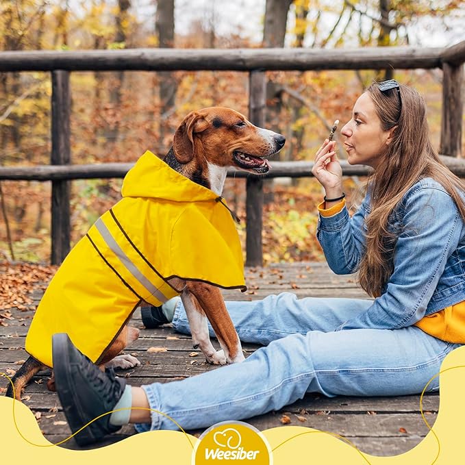 Weesiber Dog Raincoat, Adjustable Waterproof Dog Rain Jacket Poncho with Reflective Strip and Leash Hole, Lightweight Pet Rain Coat for Small to X-Large Dogs (M, Yellow)