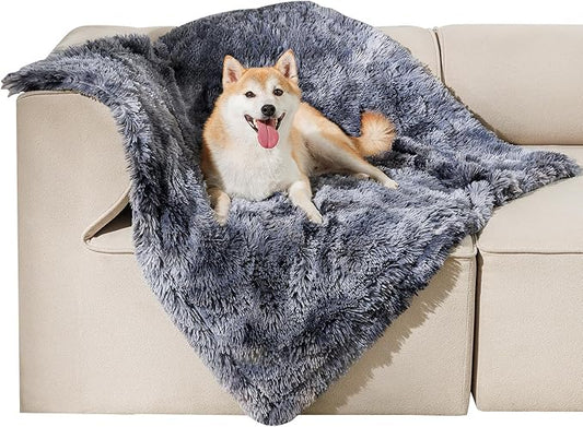 Luciphia Large Waterproof Dog Blanket Pet Washable Liquid Proof Furniture Protector Medium Shaggy Plush Calming Long Faux Fur Bed Cover for Couch Cat Blankets Kitten Doggy, Tie-dye Grey, 40" x 50"