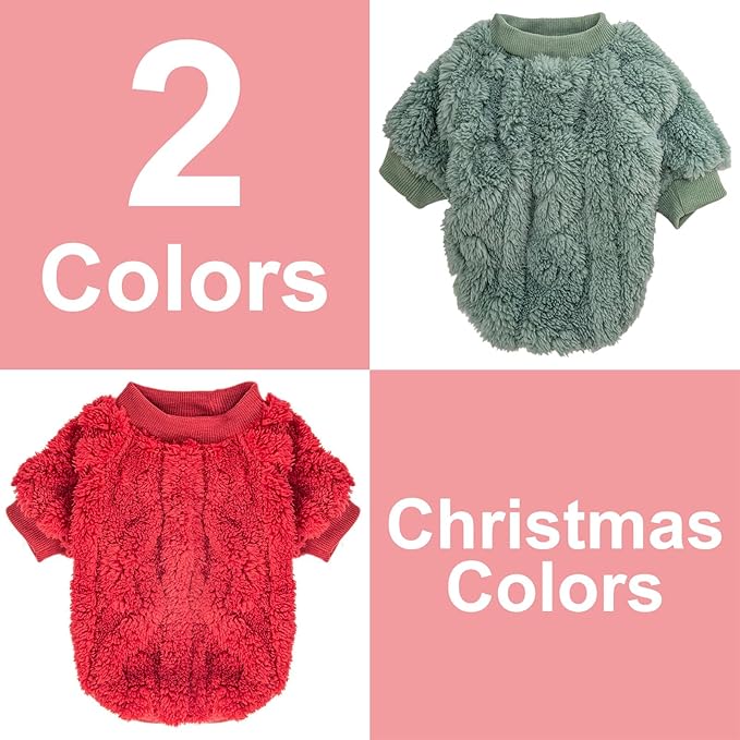 Dog Sweater, 2 Pack Dog Sweaters for Small Dogs or Cats, Girl or Boy, Warm Dog Clothes Shirt Coat for Winter Christmas (Green, Red, Small)