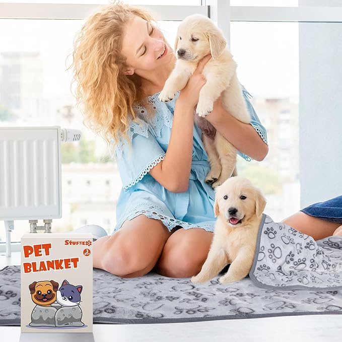 Stuffed Premium Soft Dog Couch Blanket, with Flannel Cute Paw Print, 30 * 70 inches, Cat Blanket Puppy Supplies Dog Products Stuff Essentials, Gray