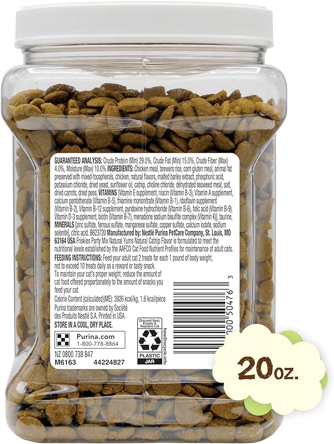Purina Friskies Made in USA Facilities, Natural Cat Treats, Party Mix Natural Yums Catnip Flavor - 20 Ounce (Pack of 1)