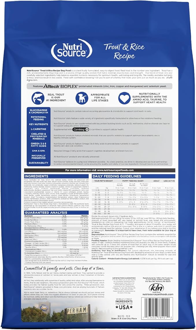 NutriSource Dry Dog Food, Trout and Rice, 12LB