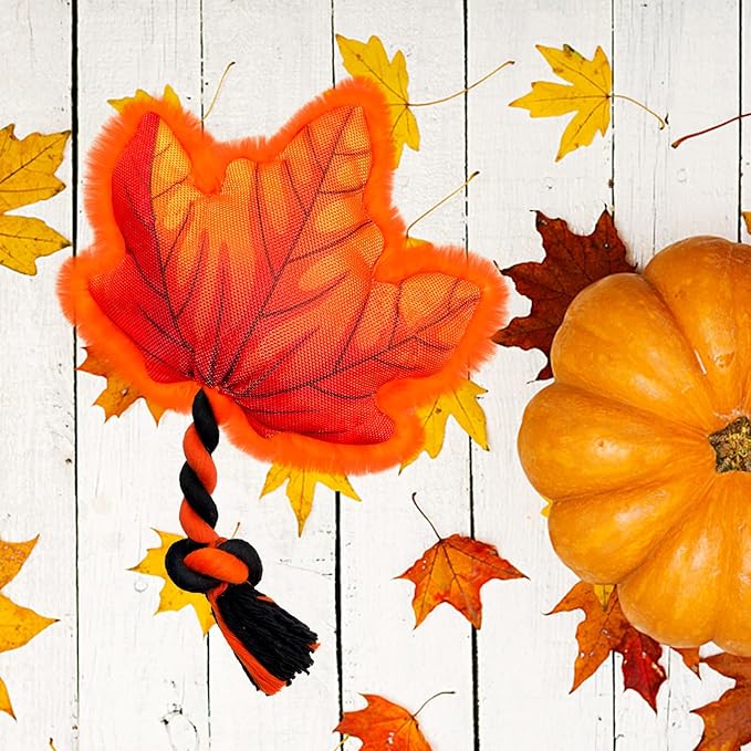 Thanksgiving Dog Toys, Maple Leaf Fall Dog Toys with Cotton Rope and Squeaker, Thanksgiving Dog Gifts for Small and Medium Dogs