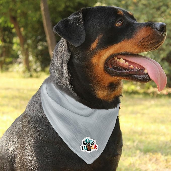 Dog's Bandanas Solid Color Cotton Letter Embroidered Pet Scarf with Adustable Button,Gray,Large