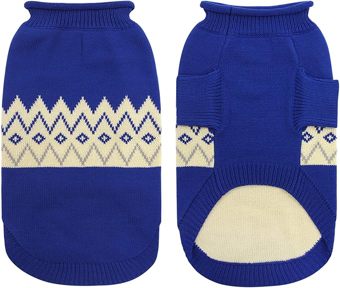 Queenmore Warm Dog Sweater, Soft Pet Knitwear, Knitted Pullover, Winter Pet Clothes for Small Medium Dogs Cats Blue