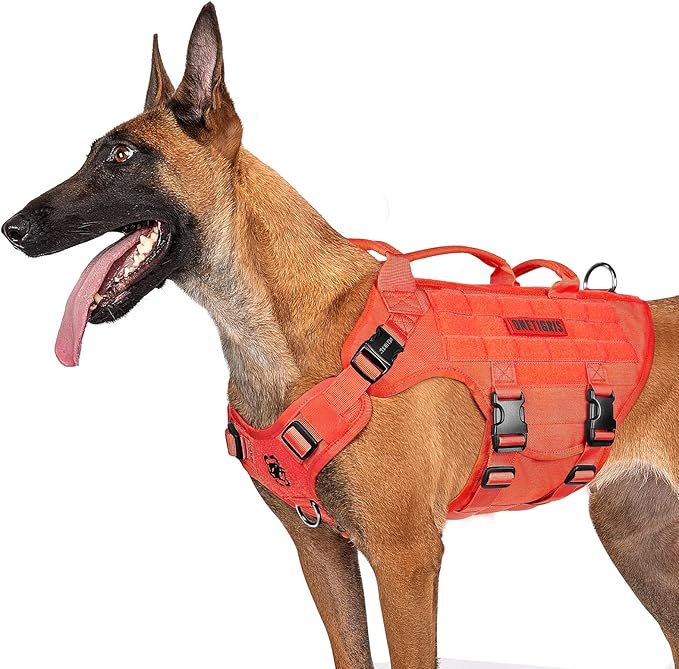 OneTigris Large Tactical Dog Harness, No Pulling Adjustable Dog Vest Harness, Heavy Duty Dog Harness with Handle, Large Hook and Loop Panels for Patch(Orange,XL)