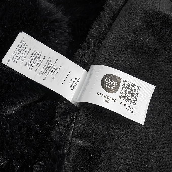 Cozy Bliss Faux Fur Throw Blanket for Couch, Cozy Warm Plush Striped Blanket for Sofa Bedroom Living Room, 60 * 80 Inches Black