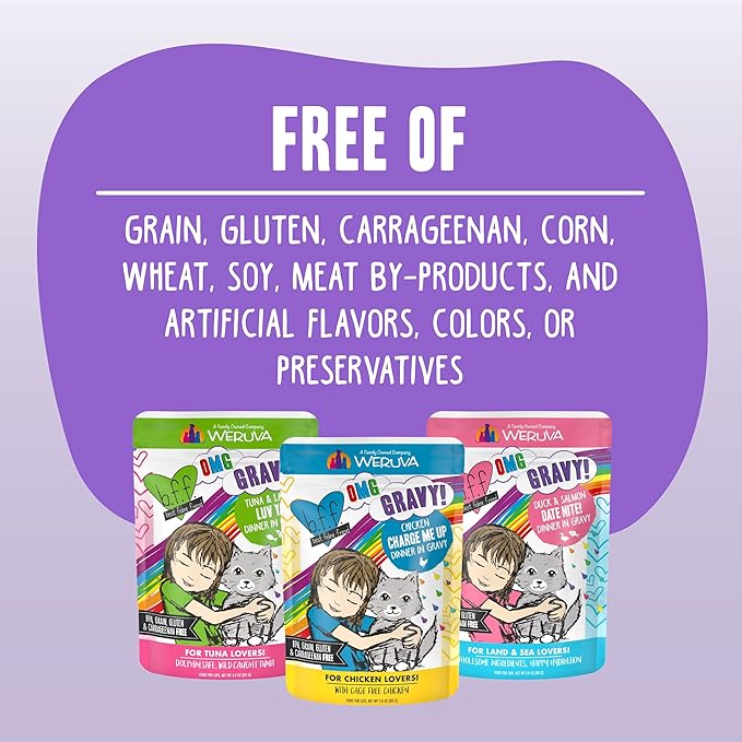 Weruva B.F.F. OMG - Best Feline Friend Oh My Gravy!, Tuna & Turkey Tickles with Tuna & Turkey in Gravy Cat Food, 3oz Pouch (Pack of 12)