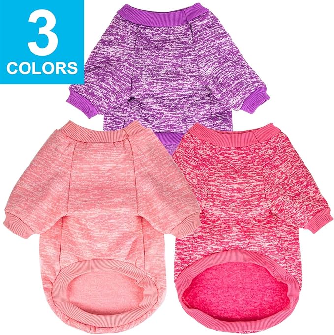 3 Pack Dog Sweater, Dog Sweaters for Small Dogs, Warm Soft Pet Clothes for Puppy, Medium Large Cat, Dogs Girl or Boy, Dog Shirt for Winter Christmas (Pink+Purple+HotPink, Small)