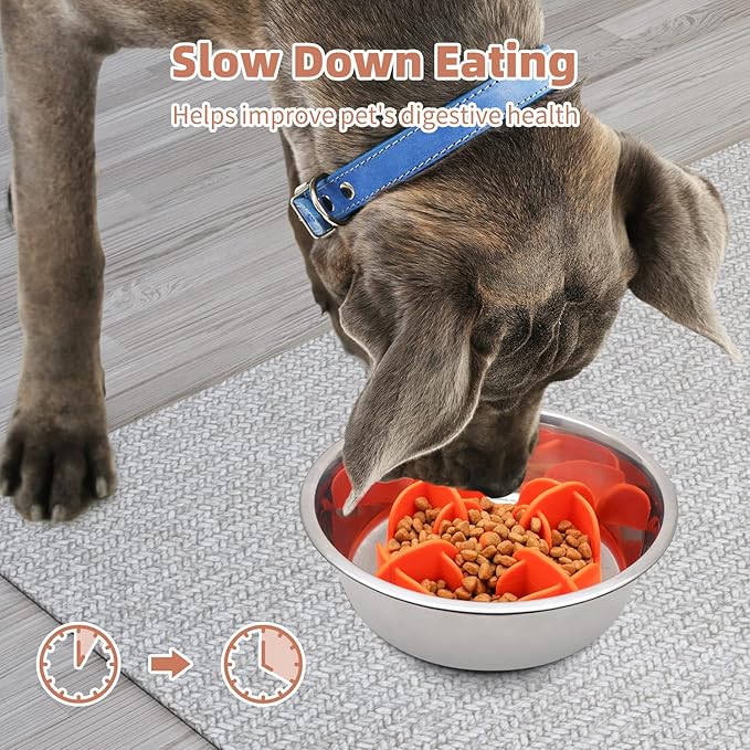 Jaoul Slow Feeder Dog Bowls Insert for Large Breed, 7 Inch Cuttable Slow Feeder Insert with 32 Octopus Suction Cups for Medium Large Size Dog Food Bowl (X-Large, Orange)