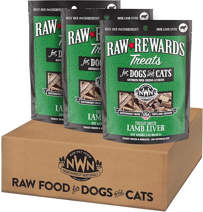 Northwest Naturals Raw Rewards Freeze-Dried Lamb Liver Treats for Dogs and Cats - Bite-Sized Pieces - Healthy, 1 Ingredient, Human Grade Pet Food, All Natural, Proudly Made in USA, 3 Oz (Pack of 3)