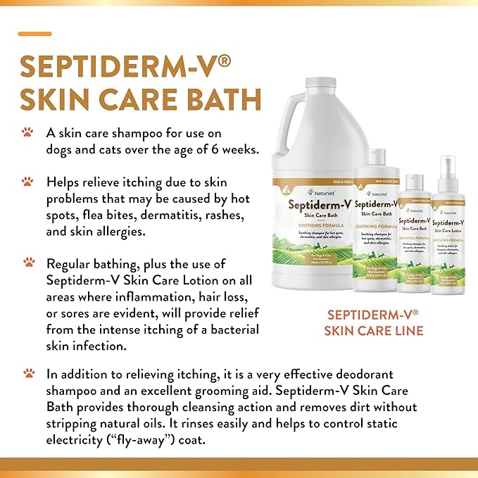 NaturVet Septiderm-V Skin Care Bath Wash for Dogs & Cats – Pet Health Supplement for Dermatitis, Dog Skin Allergies, Itching, Hot Spots – Pet Shampoo, Grooming Aid – 8 Oz.