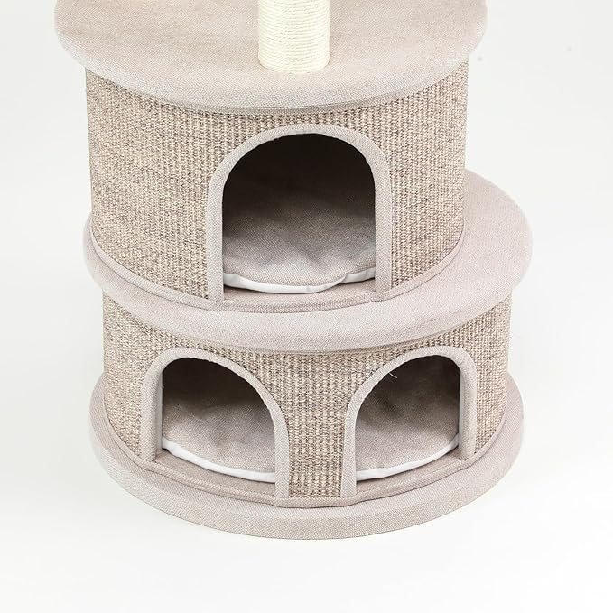 67'' Luxury Cat Tree,Large Modern Wood Cat Tower for Indoor Cats Adults,Multi-Levels Cat Condo with Sisal House and Removable Mats,Hommock,Large Platform,Heavy Duty Furniture (65inch)