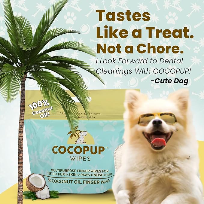 Dog Teeth Cleaning Wipes Ear Nose Paws Fur Cleaner Pure Coconut Oil 3 Packs of 50