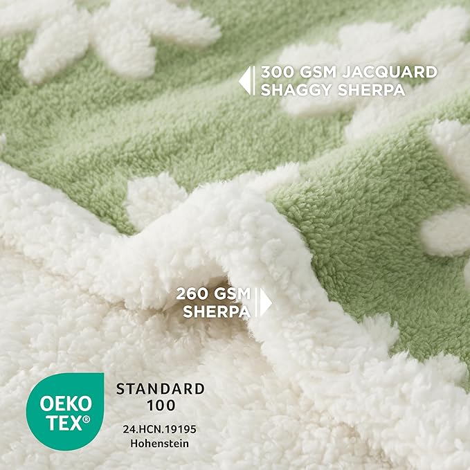 Lesure Waterproof Puppy Blanket for Small Dogs - Washable Double Sided Dog Blankets with Warm Jacquard Shag and Soft Sherpa Fleece, Pet Cat Blanket for Couch Protection, 3D Textured Cloud, Green