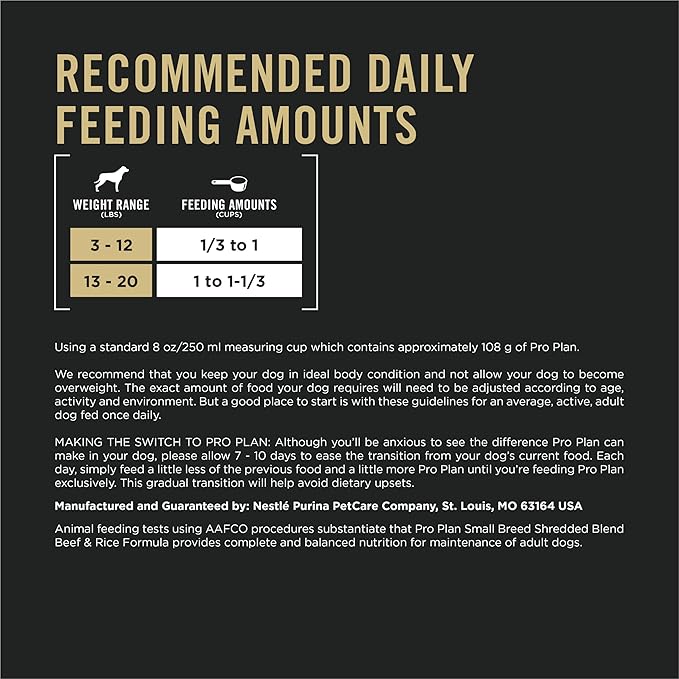 Purina Pro Plan Small Breed Dry Dog Food, Shredded Blend Beef and Rice Formula with Guaranteed Live Probiotics - 18 lb. Bag