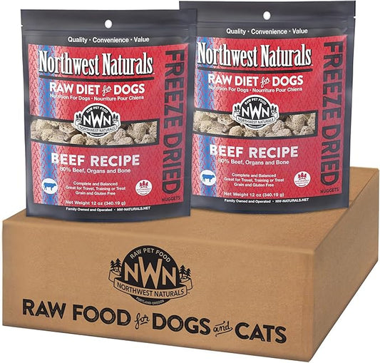 Northwest Naturals Freeze-Dried Beef Dog Food - Bite-Sized Pieces - Grain-Free, High-Protein, Raw Diet, Human-Grade, Limited Ingredients, All Natural, Nutrient-Dense, Healthy & Nutritious - 12 Oz