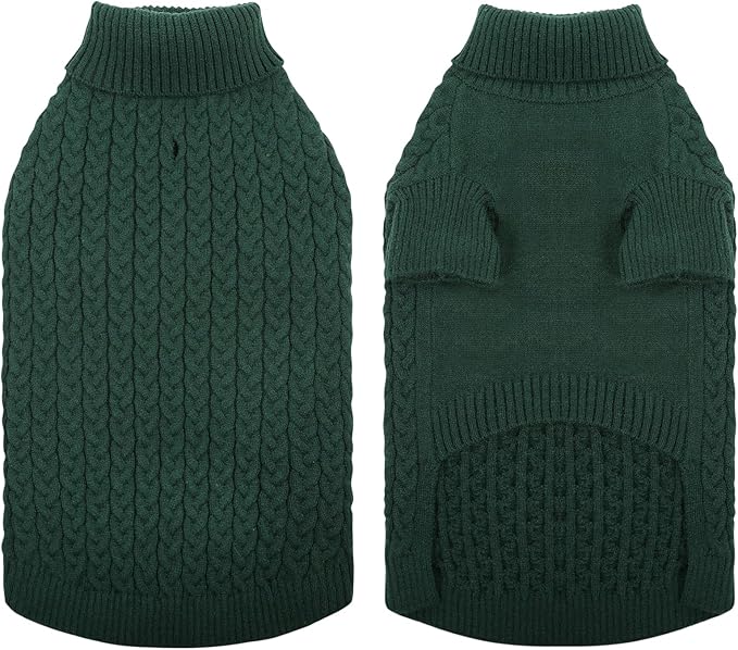 SAWMONG Dog Sweater, Dog Sweaters for Small Dogs Girls Boys, Pullover Turtleneck Knitted Doggy Sweatshirt, Cold Weather Pet Clothes(Green, Small