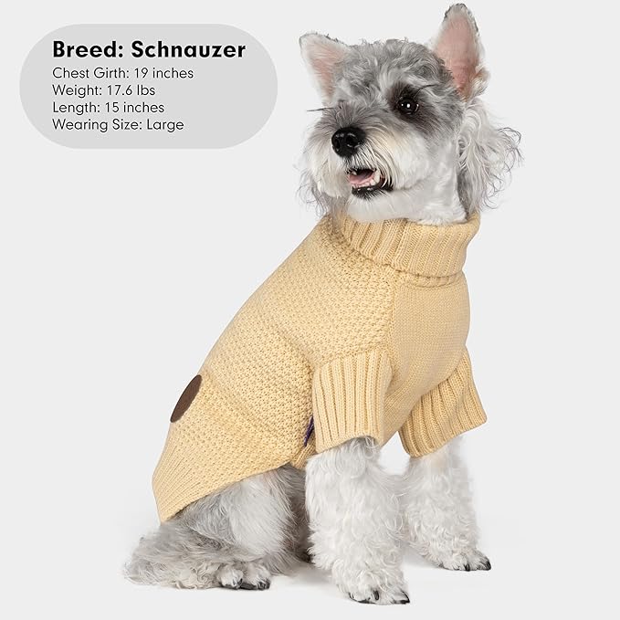 cyeollo Dog Sweater Turtleneck Knitted Sweaters with Leash Hole Winter Dog Clothes Sweaters for Small Dogs, Beige XL