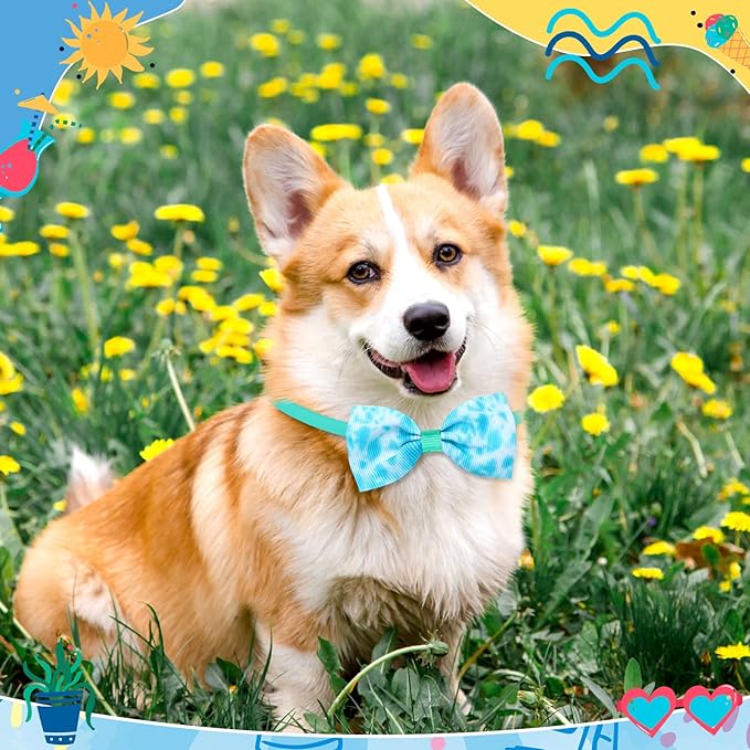 Eccliy 50 Pcs Tie Dye Dog Collars for Dogs Spring Summer Cute Puppy Bow Ties Adjustable Neckties Set Bow Collar for Pet Decoration Supplies