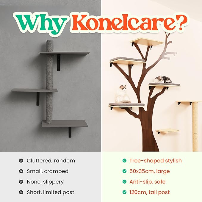 Modern Wall-Mounted Cat Tree for Large Cats – Luxury Wooden Cat Shelves with Wide Anti-Slip Platforms, Designer Cat Furniture for Indoor Wall Climbing – Space Saving Aesthetic