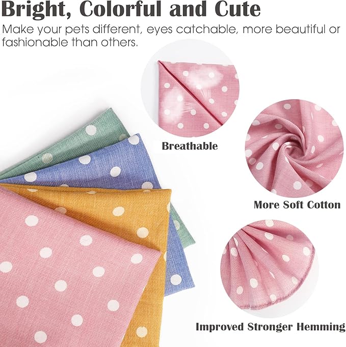 4PCS Fall Dog Bandanas Cat Birthday Cute Soft Cotton Puppy Scarfs Washable Daily Handkerchief Pink Green Blue Orange Comfortable Gifts, Adjustable Accessories for Small Medium Large Girl Boy Pup Pet