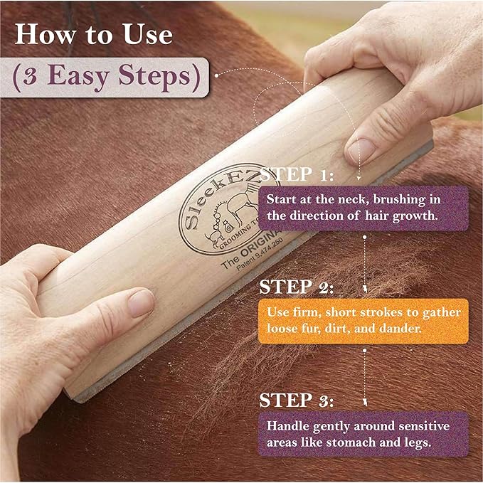 SleekEZ Deshedding Grooming Tool | Horse Brush for Horse Grooming Kit | Pet Hair Removal Tool | Curry Comb | Deshedding Brush | Shedding Comb | Works on All Hair Types | Made in USA | 1 pack | 10 inch