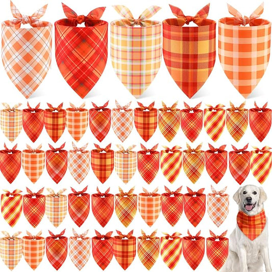 Weewooday 50 Pcs Fall Dog Bandanas Bulk Plaid Bandanas for Dogs Autumn Soft Doggie Bibs Adjustable Triangle Scarves for Small Medium Large Pet Costume(Plaid Pattern, 31.5 x 21.7 x21.7 Inch)