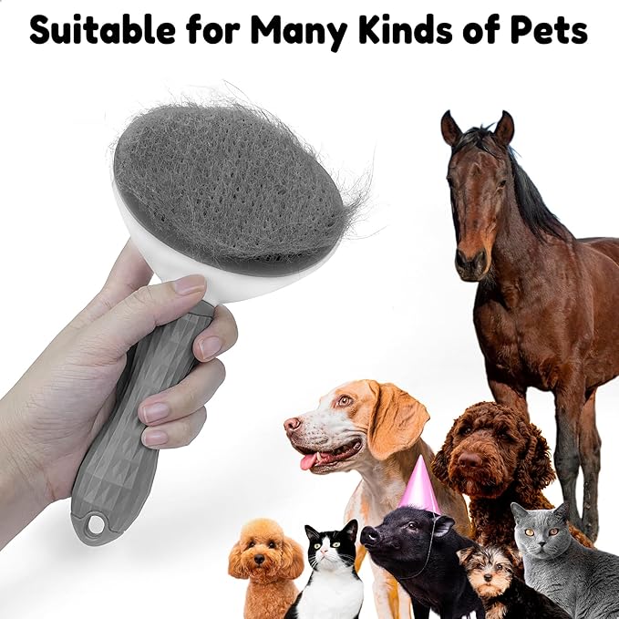 Cat Brush Dog Hair Brush for Shedding, Self Cleaning Pet Grooming Brush, Skin Friendly Grooming Tool, Pet Hair Removal Comb Suitable for Dog Cat and Rabbit