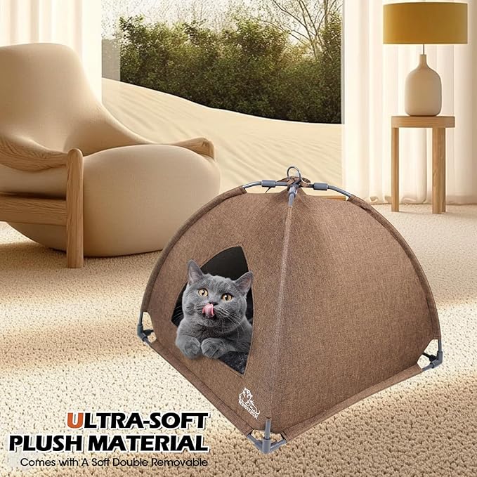 Winsterch Cat Bed Cave for Indoor Cats,Calming Cat Tent Cave Bed for Cats,Small Dogs, Puppy, Kitty, Kitten Bed,Cat House (18.5'' x 18.5'' x 15.8'', Brown)