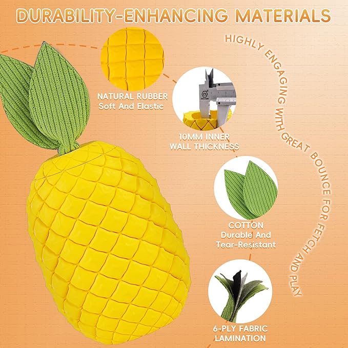 Pineapple Dog Toy, Indestructible Chew Toy with Squeaker, Durable Nature Rubber for Small Breed Dogs, Interactive Play, Teeth Cleaning, Boredom Relief